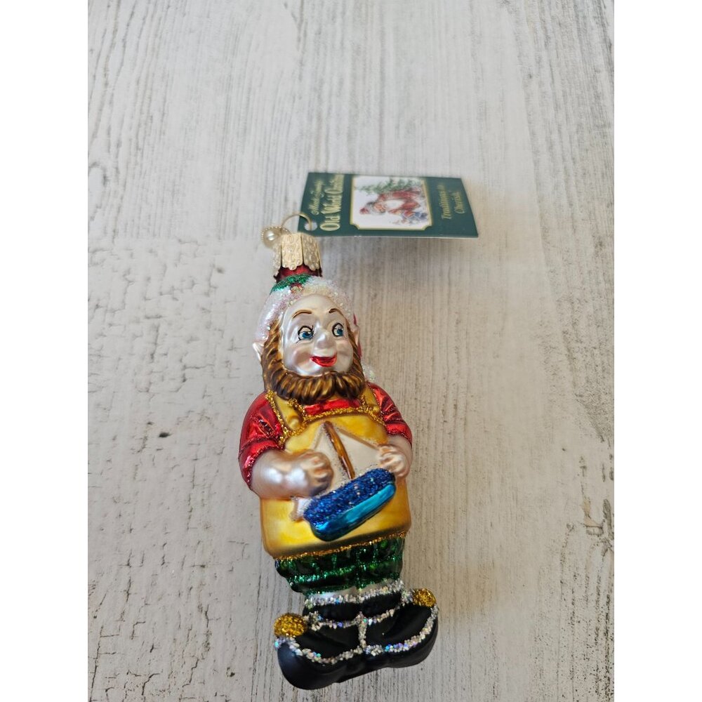 Old world OWC workshop elves elf sailboat glass ornament Xmas tree